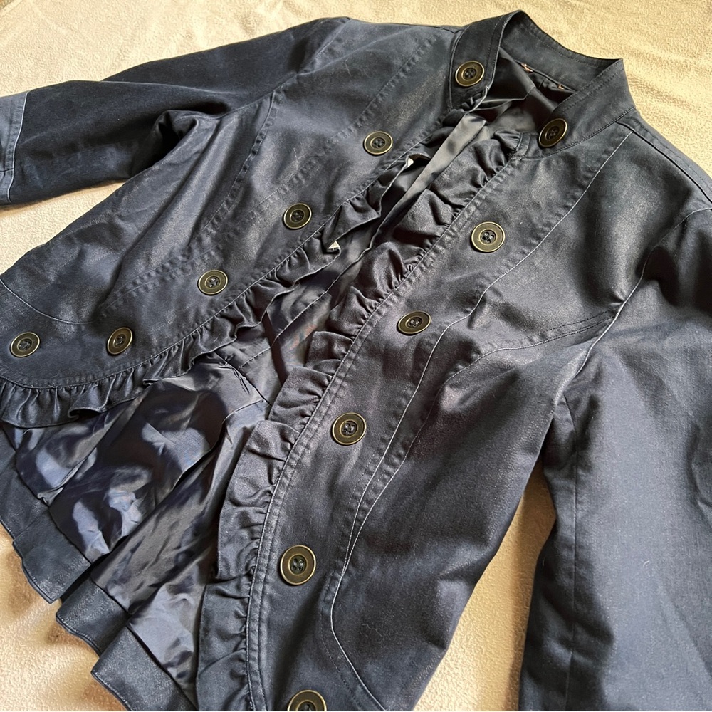 Navy Ruffled Button-Up Jacket - Picture 4 of 8